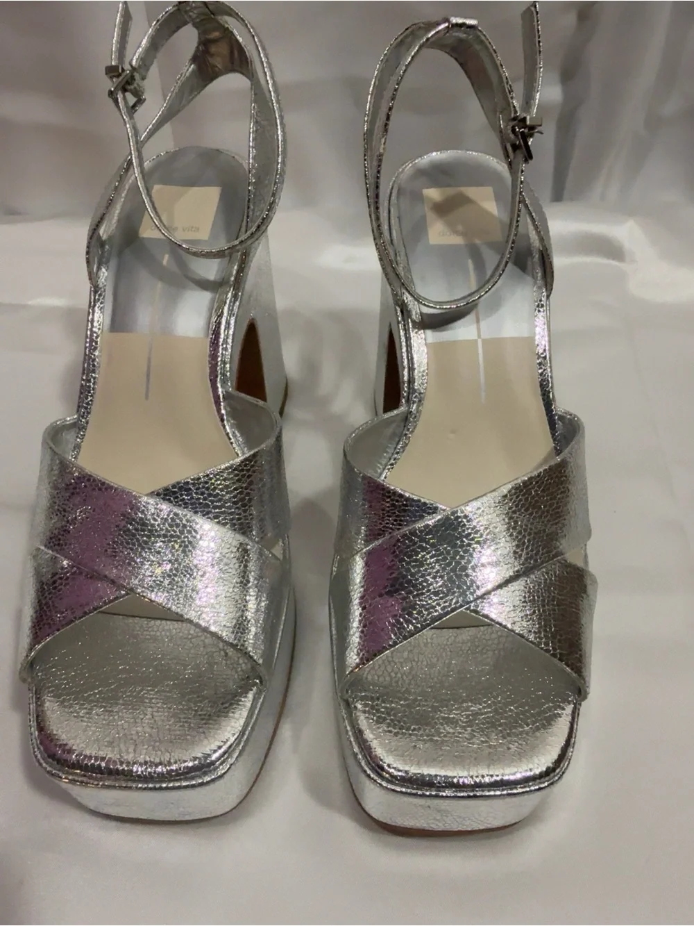 Dolce Vita WESSI  Silver Cracked  Metallic Stella Heel | Block Chunky Platform